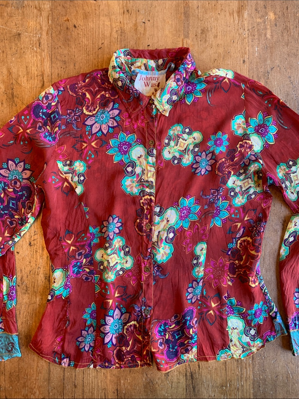 Johnny Was Burgundy Floral Button-Down Shirt